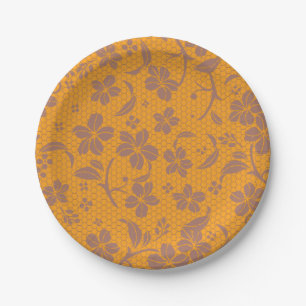 Prato De Papel Elegante Design Laceado Laranja Dourado