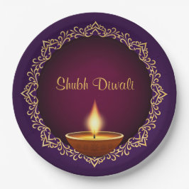 Prato De Papel Elegante Diwali Diyas Purple