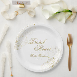 Prato De Papel Elegante Dourado Peonies Floral SketChá de panela