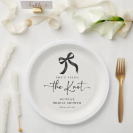 Prato De Papel Elegante Ela Está Se Casando Laço Preto Chuveiro d