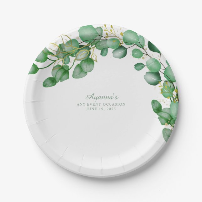 Prato De Papel Elegante Eucalyptus Greenery Sage (Frente)