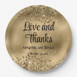 Prato De Papel Elegante Faux Dourada Glitter e Foil Wedes