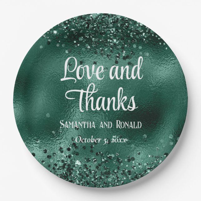 Prato De Papel Elegante Faux Green Glitter e Foil Weds (Frente)