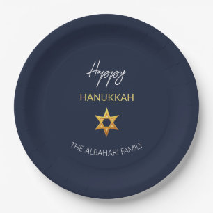 Prato De Papel Elegante Feliz Hanukkah Estrela de Davi Dourada
