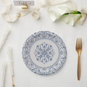 Prato De Papel Elegante Flor Azul Branca simples estilo chinoiser