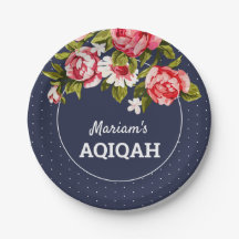 Elegante Floral Azul Meia-Noite Bebê Menina Aqiqah