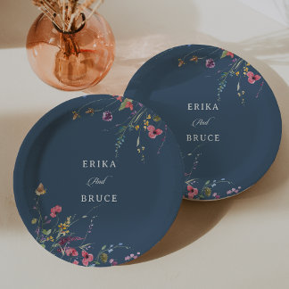 Prato De Papel Elegante Floral Botânico Casamento Caligrafia