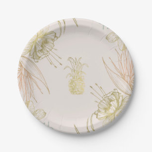 Prato De Papel Elegante Floral Botânico Tropical Beijo Dourado