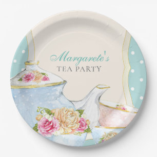 Prato De Papel Elegante floral do tea party personalizado
