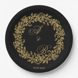 Prato De Papel Elegante Floral Dourado Francês Vintage 