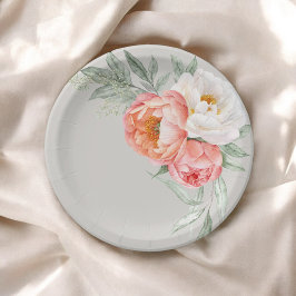 Prato De Papel Elegante Floral em Aquarela em Tons de Pêssego e M