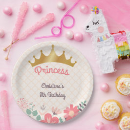 Prato De Papel Elegante Floral Princesa Aniversário Personalizado