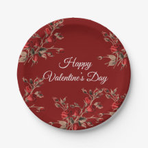 Elegante Floral Vermelho Feliz Dia dos Namorados 