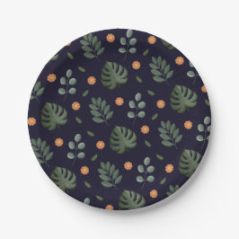 Prato De Papel Elegante Folha Floral Botânica Azul Marinho