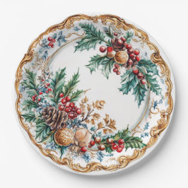 Prato De Papel Elegante Folhagem Rococó para Jantar de Feriado