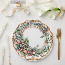 Prato De Papel Elegante Folhagem Rococó para Jantar de Feriado