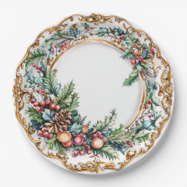 Prato De Papel Elegante Folhagem Rococó para Jantar de Feriado
