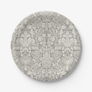 Prato De Papel elegante formal brocado de renda damasco branco