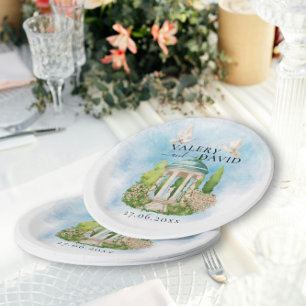 Prato De Papel Elegante Gazebo flores pombas Casamento Luxo