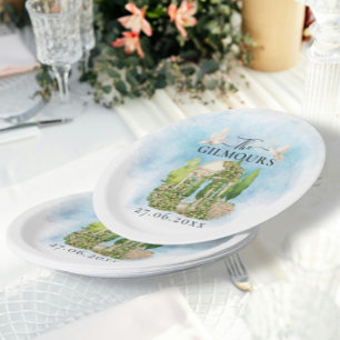 Prato De Papel Elegante Gazebo flores pombas Casamento Luxo