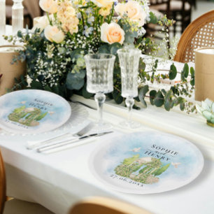 Prato De Papel Elegante Gazebo flores pombas Casamento Luxo