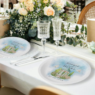 Prato De Papel Elegante Gazebo flores pombas Casamento Luxo