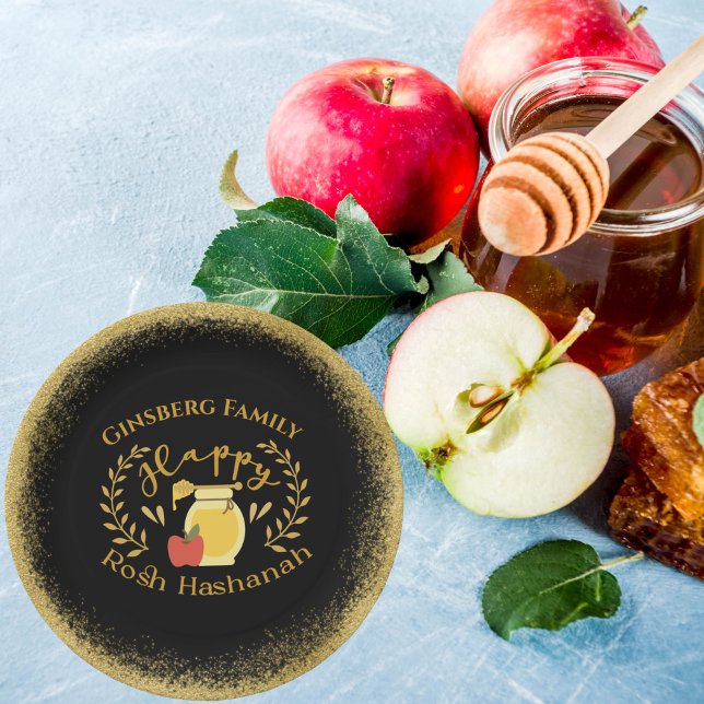 Prato De Papel Elegante Glittery Dourada Jewish Holiday Rosh Hash (Criador carregado)