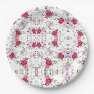 Prato De Papel Elegante Jardim Floral Burgundy e Rosa Lavanda