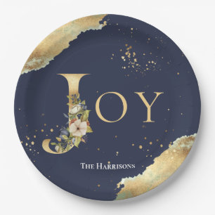Prato De Papel Elegante Joy Gold Foil Floral Azul