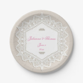 Prato De Papel Elegante, Lace Branco, Casamento, Personalizado