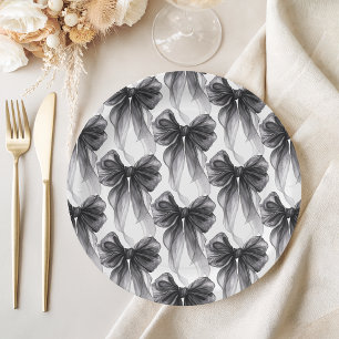 Prato De Papel Elegante Laço Coquette Preto Moderno
