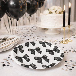 Prato De Papel Elegante Laço Preto de Aniversário