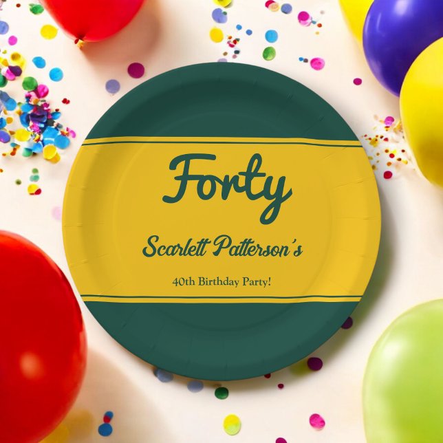 Prato De Papel Elegante Luxo, aniversário de 40 anos Chic Verde E (Criador carregado)