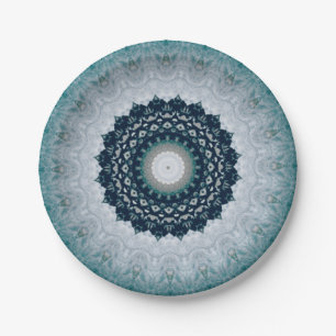 Prato De Papel Elegante Marinho Blue Mandala