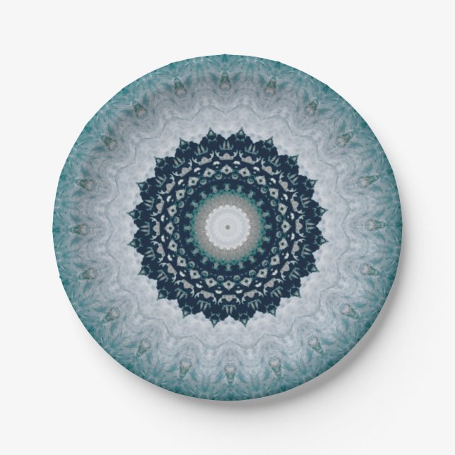 Prato De Papel Elegante Marinho Blue Mandala (Frente)