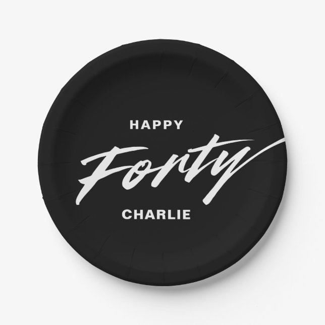 Prato De Papel Elegante Moderno Personalizado 40º Aniversário (Frente)