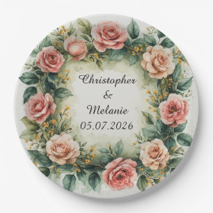 Prato De Papel Elegante Moldura Floral de Aquarela