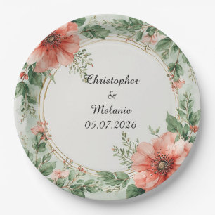 Prato De Papel Elegante Moldura Floral em Aquarela