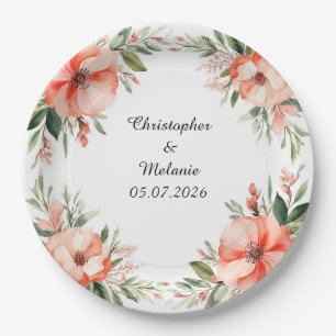 Prato De Papel Elegante Moldura Floral em Aquarela