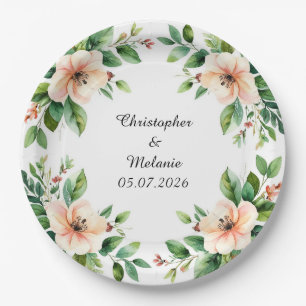 Prato De Papel Elegante Moldura Floral em Aquarela