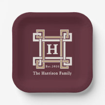 Elegante Monograma Chave Grega Burgundy Personaliz