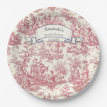 Elegante monograma vintage vermelho toile de jouy