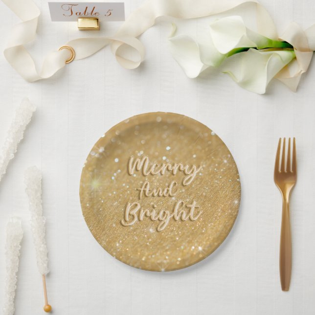 Prato De Papel Elegante Natal brilho dourado (Casamento)