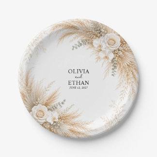 Prato De Papel Elegante Orquídea Branca Pampas Casamento Cocktail