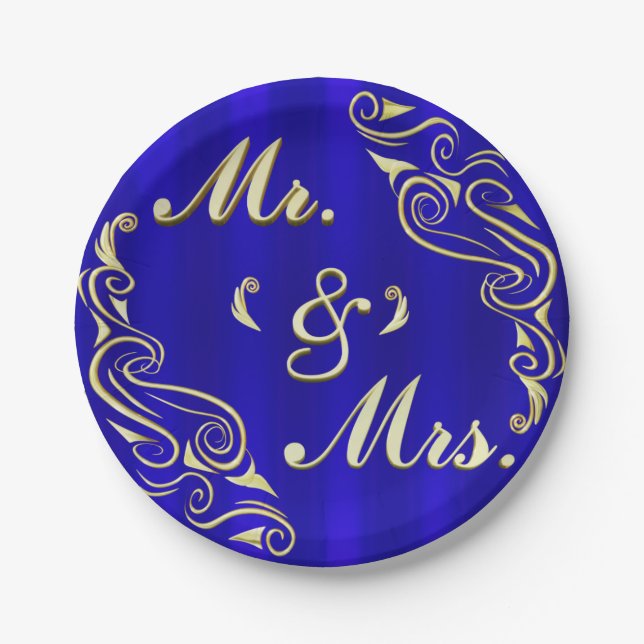 Prato De Papel Elegante Ouro Regal Typografia MR & MRS Wedding (Frente)