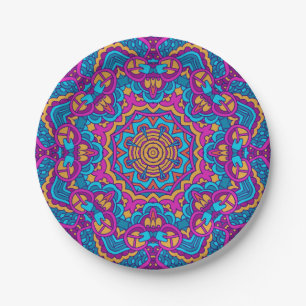 Prato De Papel Elegante padrão contínuo boho festivo colorido