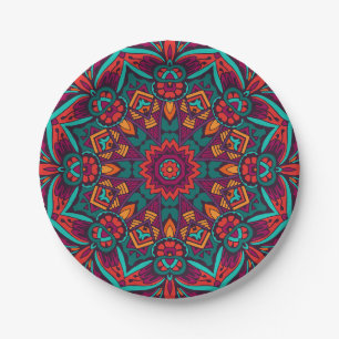 Prato De Papel Elegante padrão contínuo boho festivo colorido