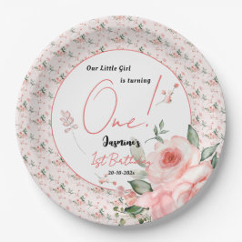Prato De Papel Elegante primeiro aniversario Rosa Rosa Cor-de-Águ