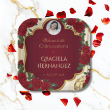 Elegante Quinceañera em Vermelho Borgonha e Dourad