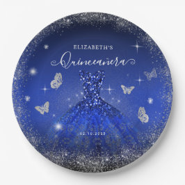 Prato De Papel Elegante Real Silver Glitter Gown Quinceañera